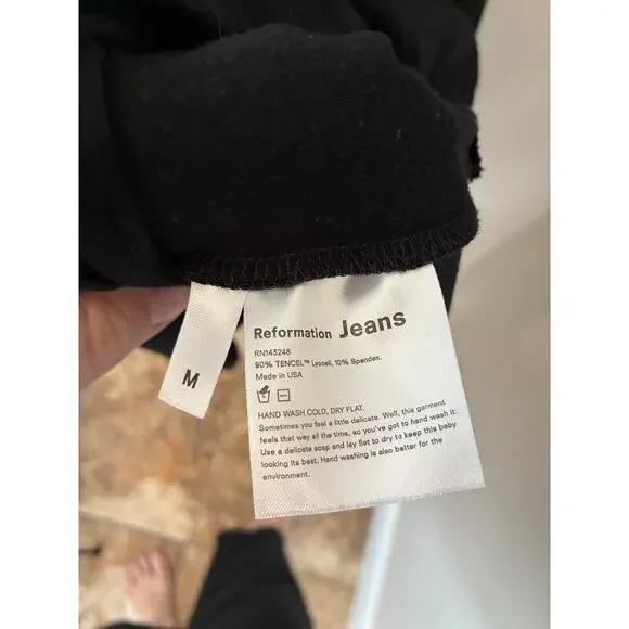 REFORMATION Jeans Lilian Midi Dress Black Jersey Stretch Swing Sz M Black Dress - Picture 7 of 8